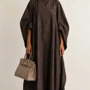 woman in brown mahogany denim kaftan