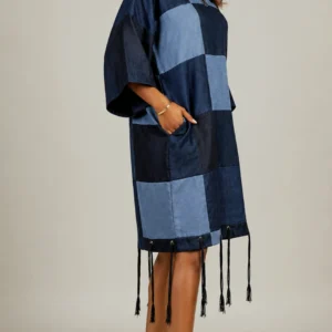 eki upcycled patchwork denim dress