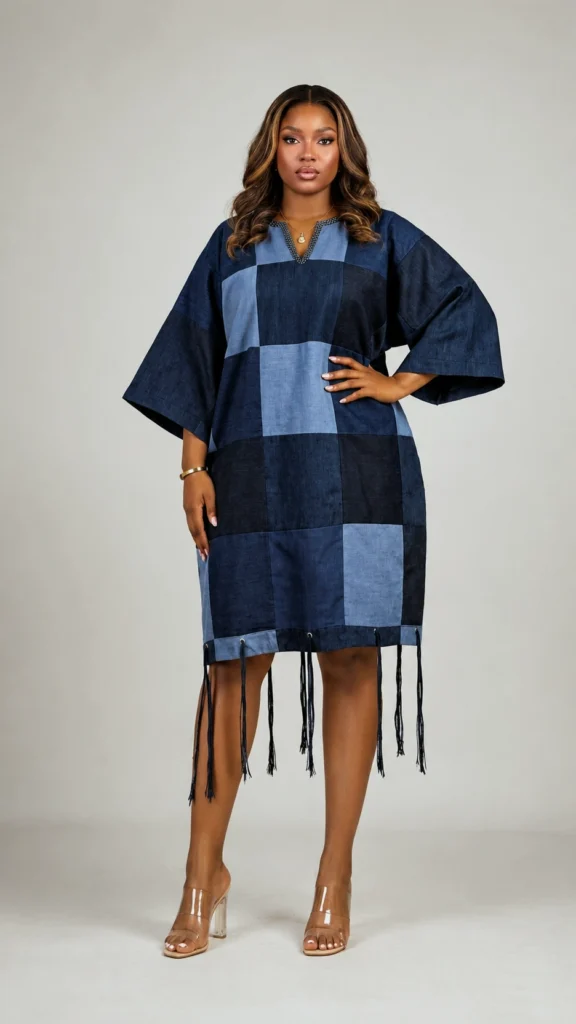 eki upcycled patchwork denim dress